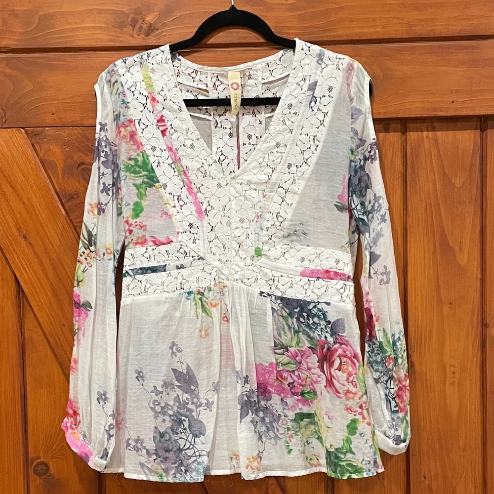 CYRENA Anthropologie Floral Lace Boho Women's Top Sz L